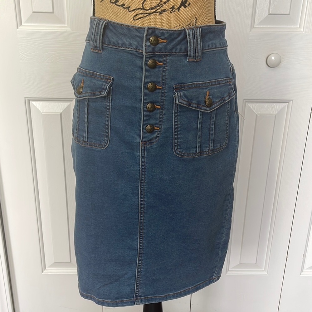 Yest Blue Denim Button Front Skirt